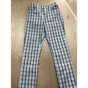PAIGE Sz 30 Blue Plaid Pants Straight Leg Raw Hem Cindy Notched Waist‎ Linear